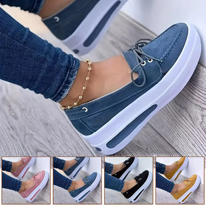 Women Block Shoes Slip on Closed Toe Platform Flat Wedge Casual Lace up Sneakers