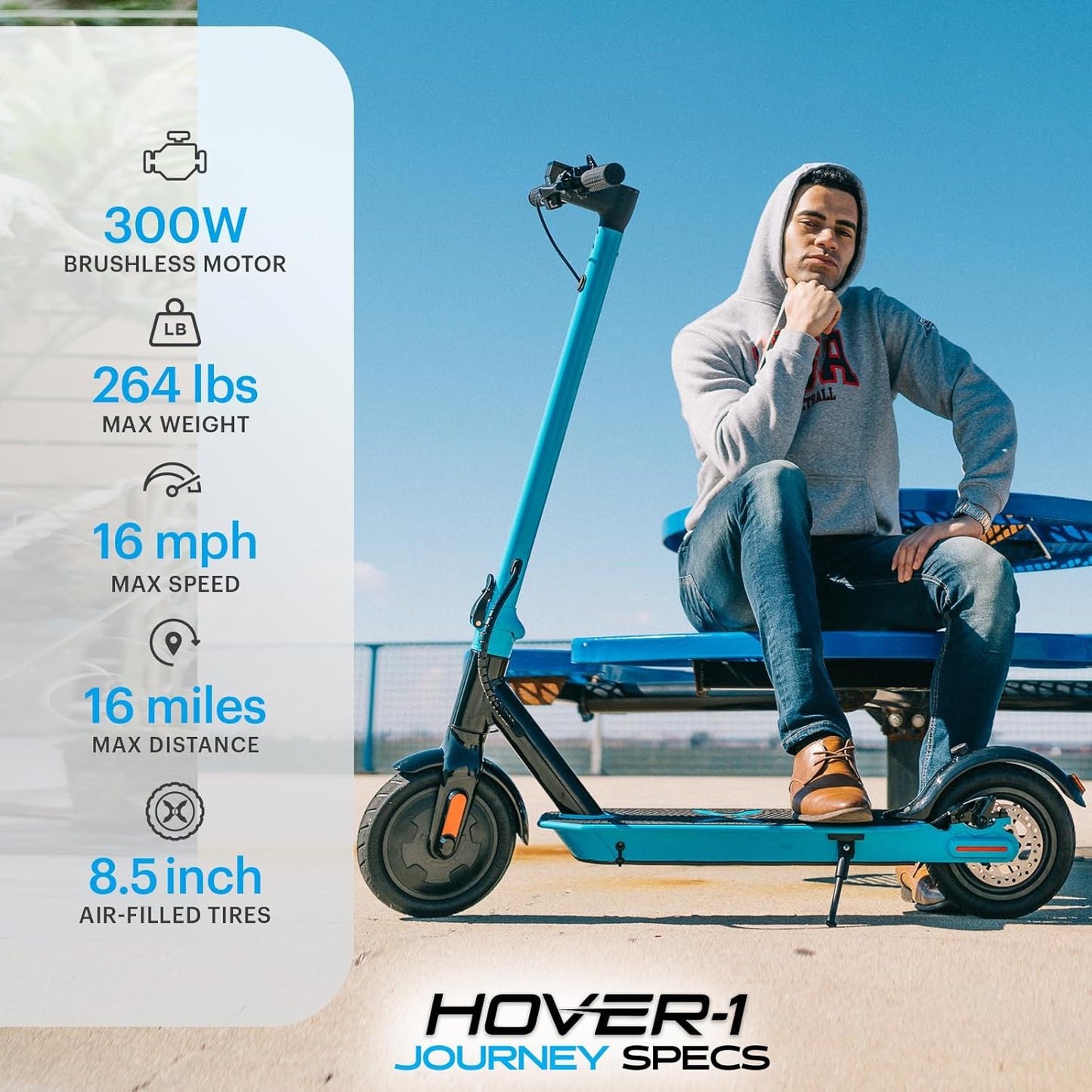 Journey Electric Scooter 14MPH, 16 Mile Range, 5HR Charge, LCD Display, 8.5 Inch High-Grip Tires, 220LB Max Weight, Cert. & Tested - Safe for Kids, Teens, Adults